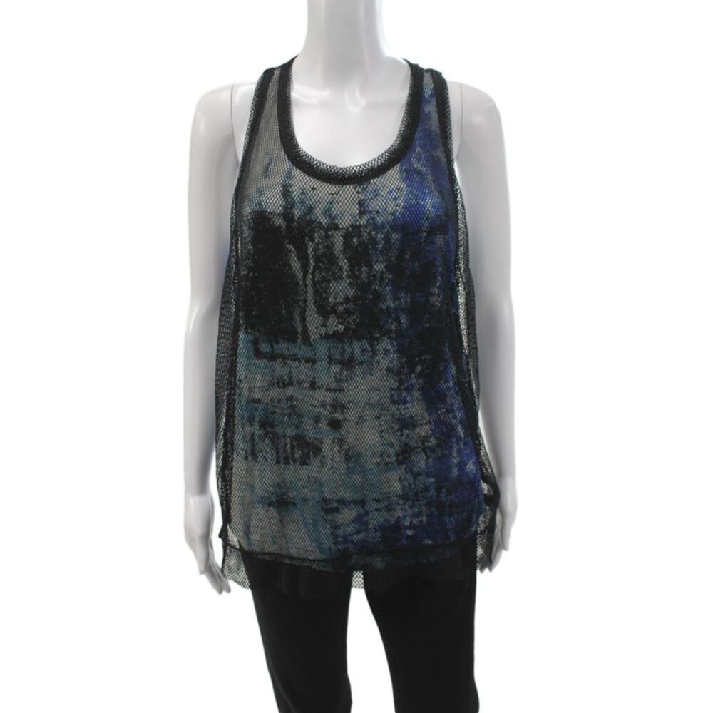 Helmut Lang Women Dark Blue Camisole Sleeveless 94% Nylon 6% Elastane Size S